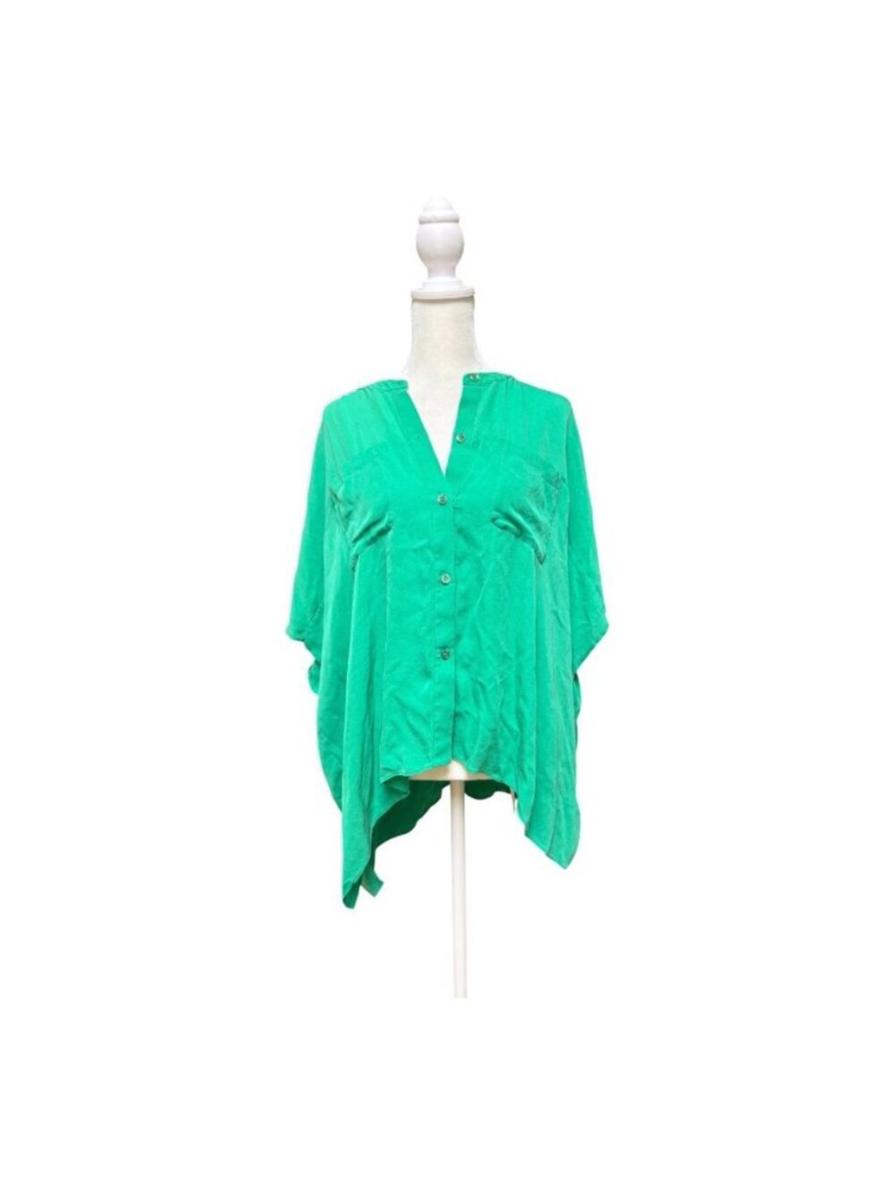 Diane von Furstenberg 100% Silk Boxy Blouse Green Short Sleeve Oversized Top S